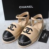  Giày Nữ Chanel Strap Espadrilles Lambskin 'Beige Black' 