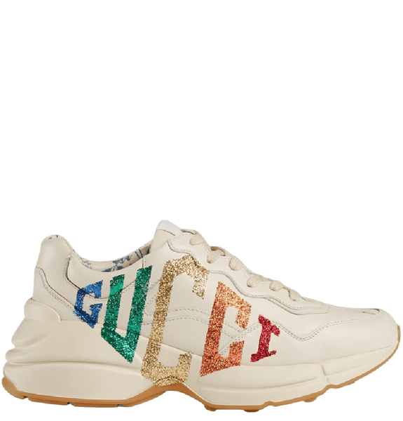  Giày Nữ Gucci Rhyton Glitter Sneaker 'White Leather With Rainbow' 