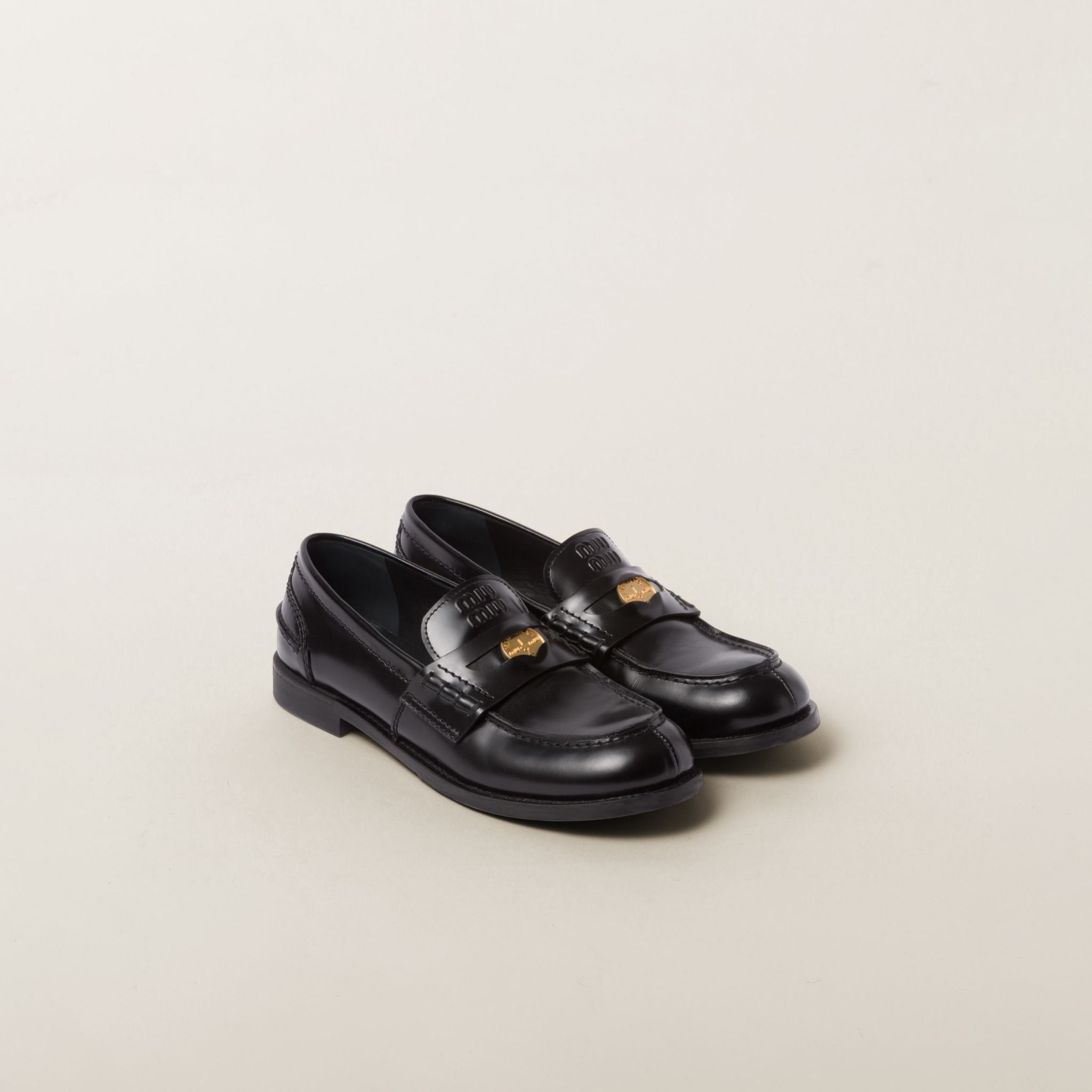  Giày Nữ Miu Miu Leather Penny Loafers 'Black' 