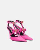  Giày Nữ Versace Gianni Ribbon Cage Satin Pumps 'Fuchsia' 