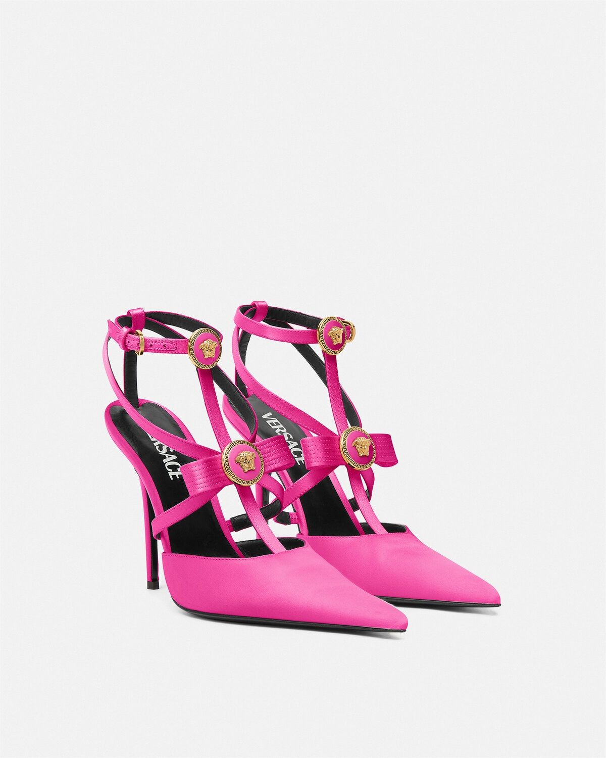  Giày Nữ Versace Gianni Ribbon Cage Satin Pumps 'Fuchsia' 