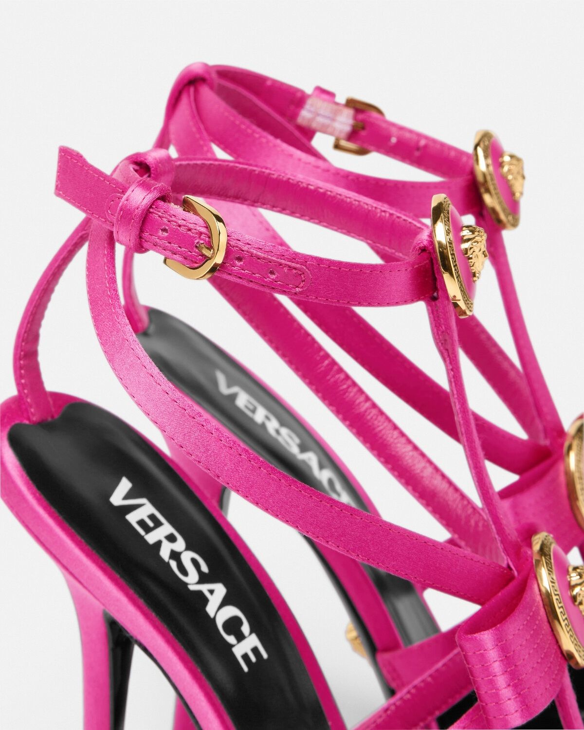  Giày Nữ Versace Gianni Ribbon Cage Satin Pumps 'Fuchsia' 