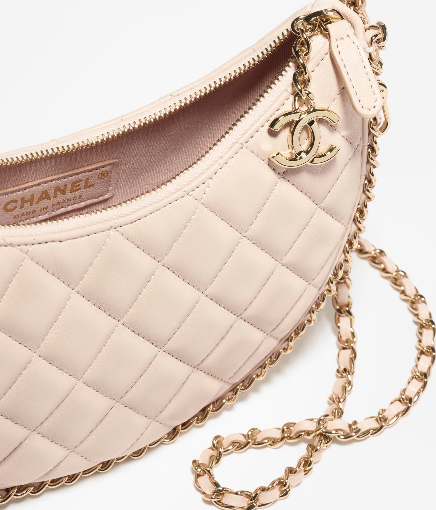 CHANEL Small Hobo Bag Lambskin & Shiny Light Gold Metal Black