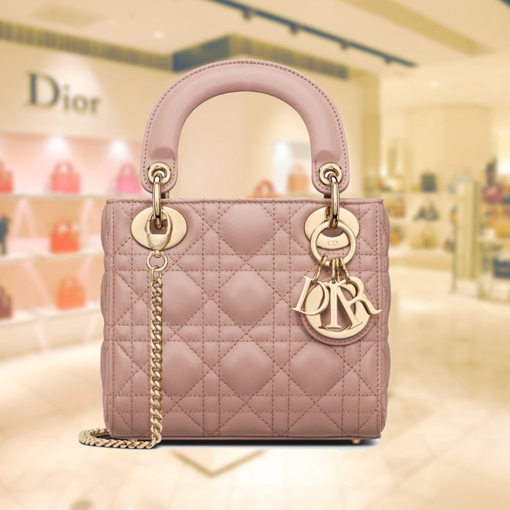 Túi Mini Lady Dior da lambskin màu hồng nhạt