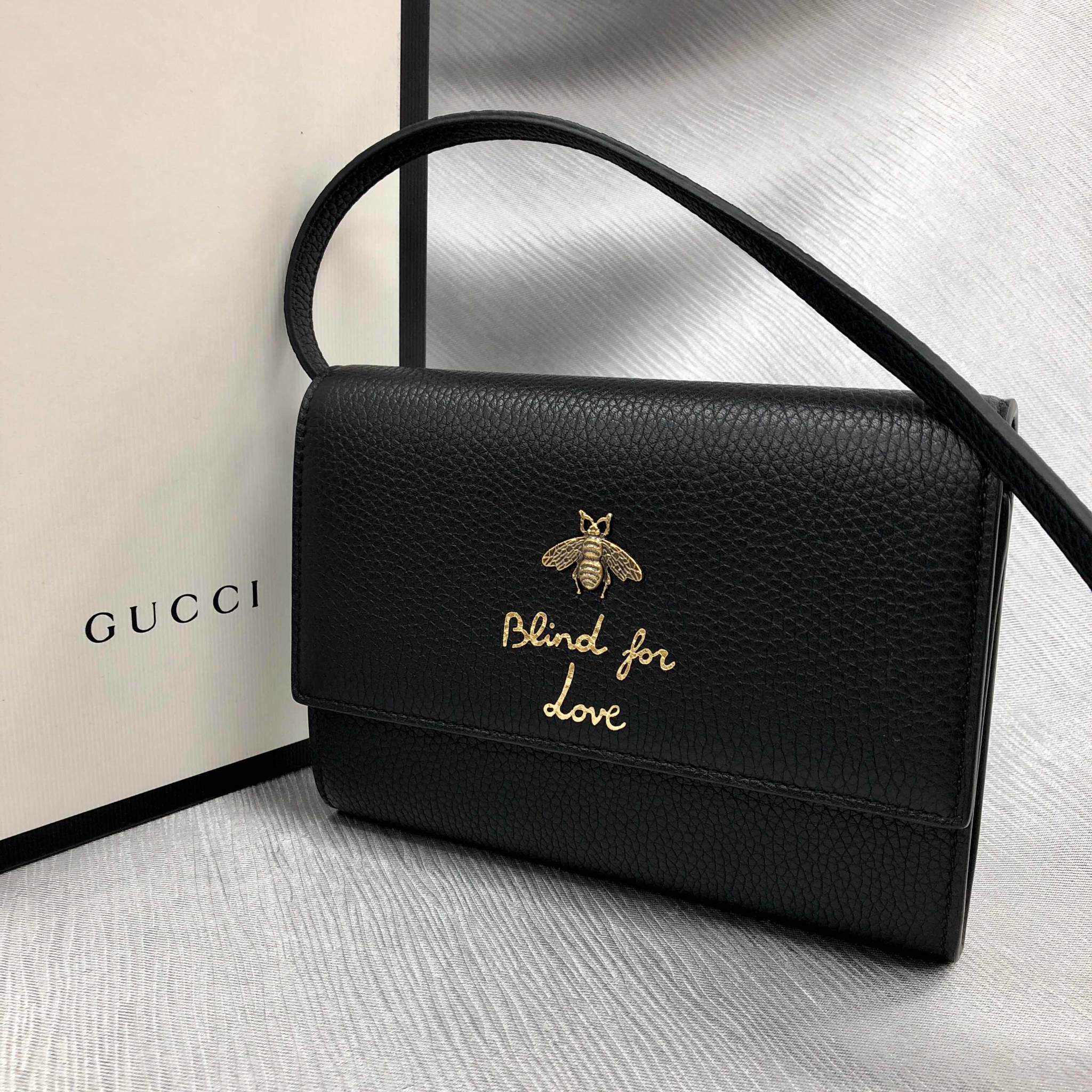 Túi Nữ Gucci Bee Leather Clutch Cross Bag 'Black' 498097-A7M0T-1000 – LUXITY