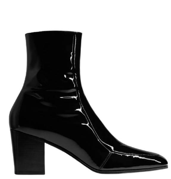  Giày Nam Saint Laurent Beau Zipped Boots In Patent Leather 'Noir' 