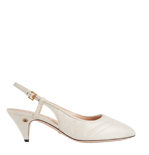  Giày Nữ Gucci Matelassé Sling Back Leather 'White' 