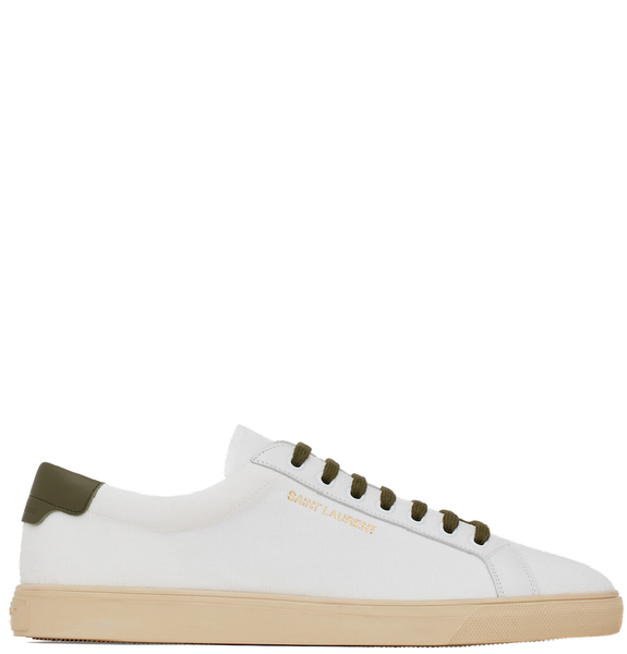  Giày Nam Saint Laurent Andy Sneakers In Canvas Leather 'White Dark Green' 