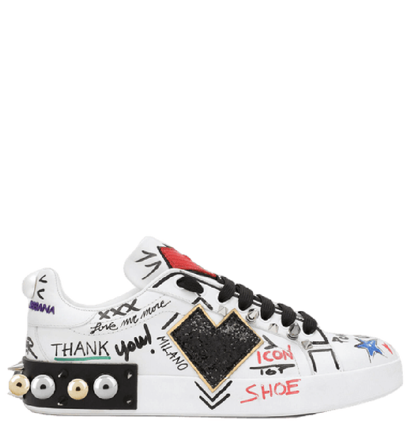 Giày Nữ Dolce & Gabbana Printed Calfskin Portofino Sneakers With Patch 'Multicolor' 
