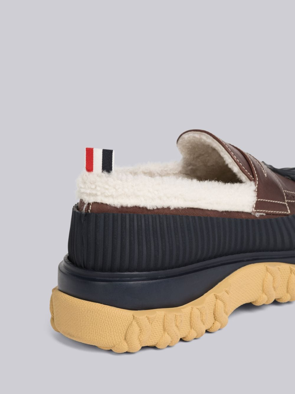  Giày Nam Thom Browne Smooth Calf Shearling Lined Loafer Duck Shoe 'Brown' 
