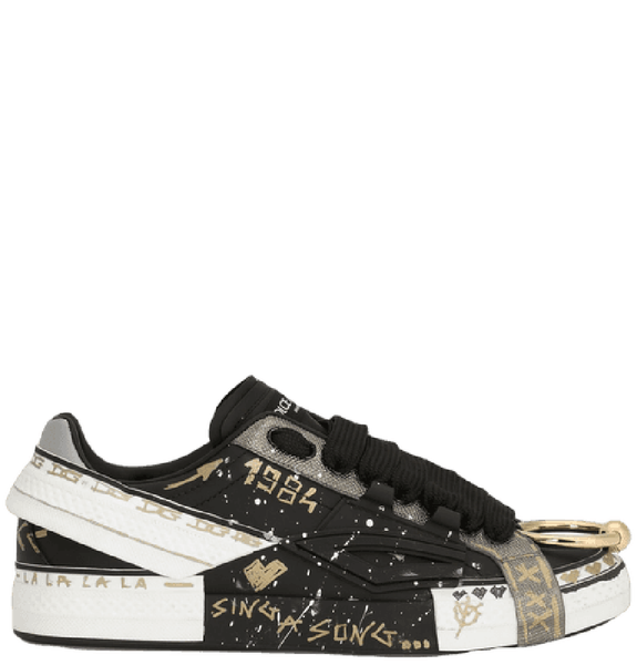  Giày Nam Dolce & Gabbana Painted Calfskin Portofino Sneakers 'Black' 