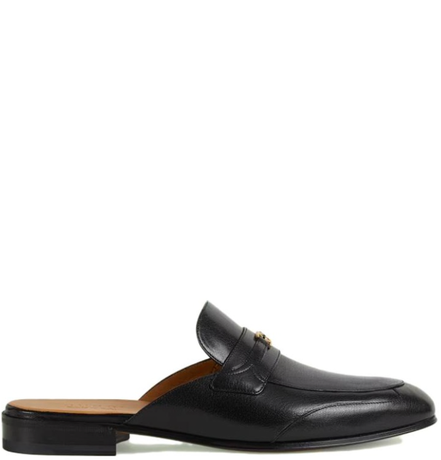  Giày Nam Gucci Black Leather With Gold Logo 'Black' 