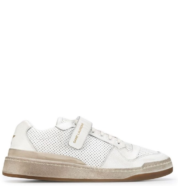  Giày Nam Saint Laurent Sl24 Sneakers In Used-look Leather 'Optic White' 
