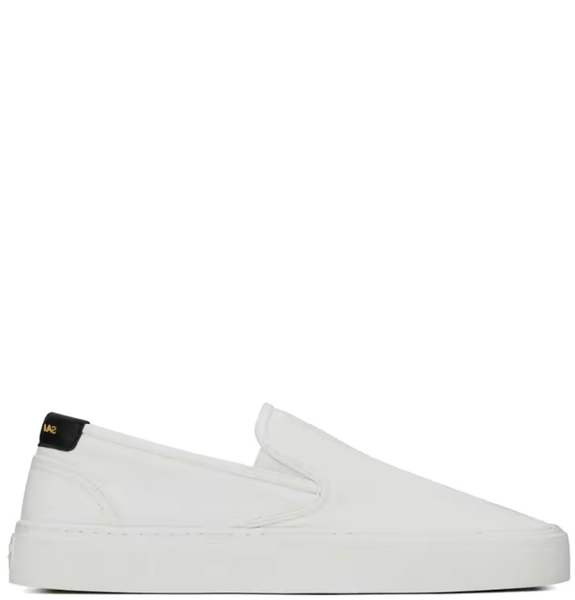  Giày Nam Saint Laurent Venice Slip On Sneakers In Canvas Leather 'Optic White' 