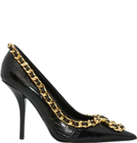  Giày Nữ Burberry Chain-link Detail Leather Point-toe Pumps 'Black' 