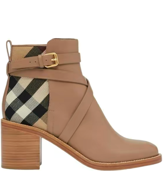  Giày Nữ Burberry House Check Leather Ankle Boots 'Wheat' 