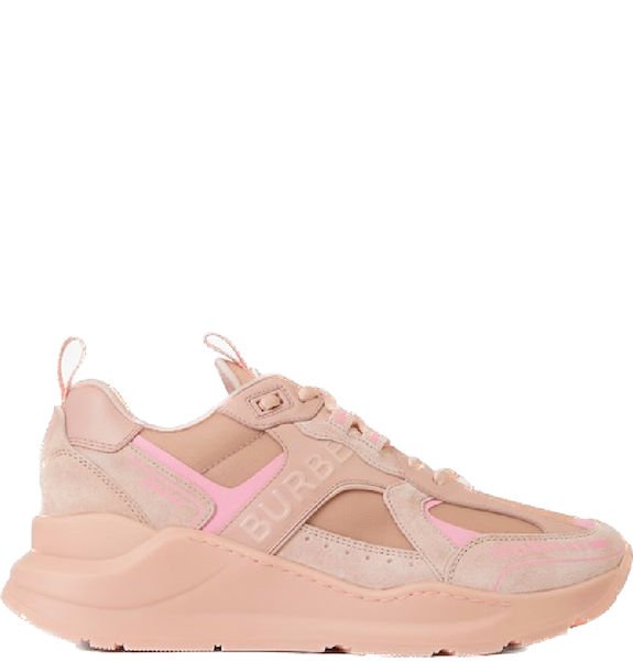  Giày Nữ Burberry Logo Embossed Leather And Suede Sneakers 'Dusky Pink' 