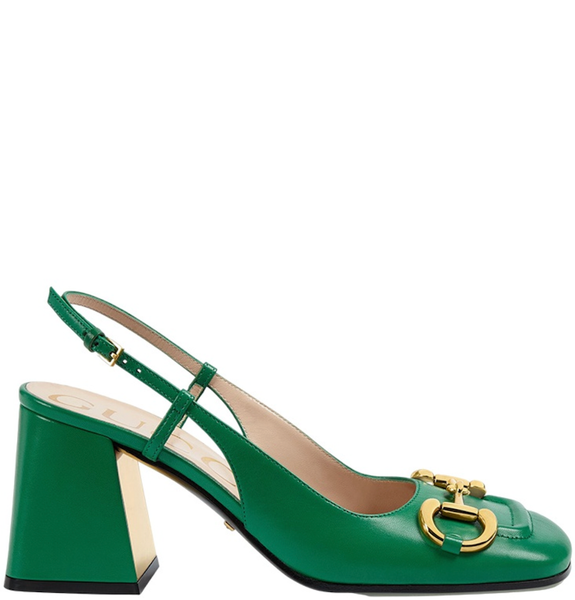  Giày Nữ Gucci Mid-heel Sandal Elastic Back Strap Horsebit 'Green' 