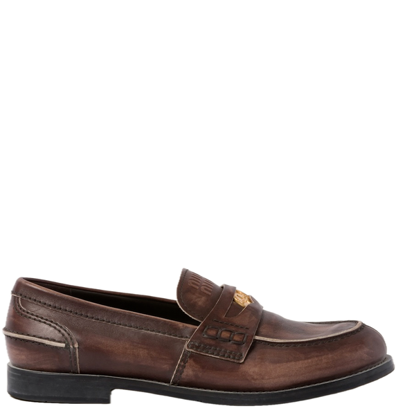 Giày Nữ Miu Miu Leather Penny Loafers 'Ebony' 