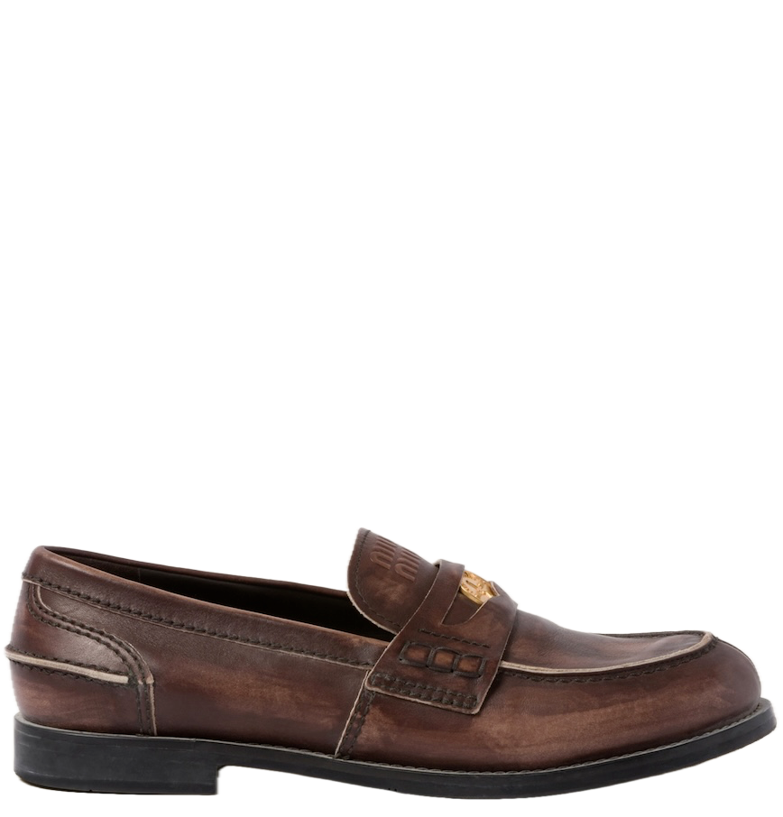  Giày Nữ Miu Miu Leather Penny Loafers 'Ebony' 