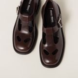  Giày Nữ Miu Miu Leather T-bar Shoes 'Brown' 