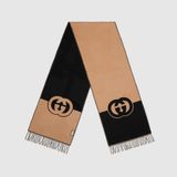  Khăn Gucci Wool With Interlocking G 'Beige Black' 