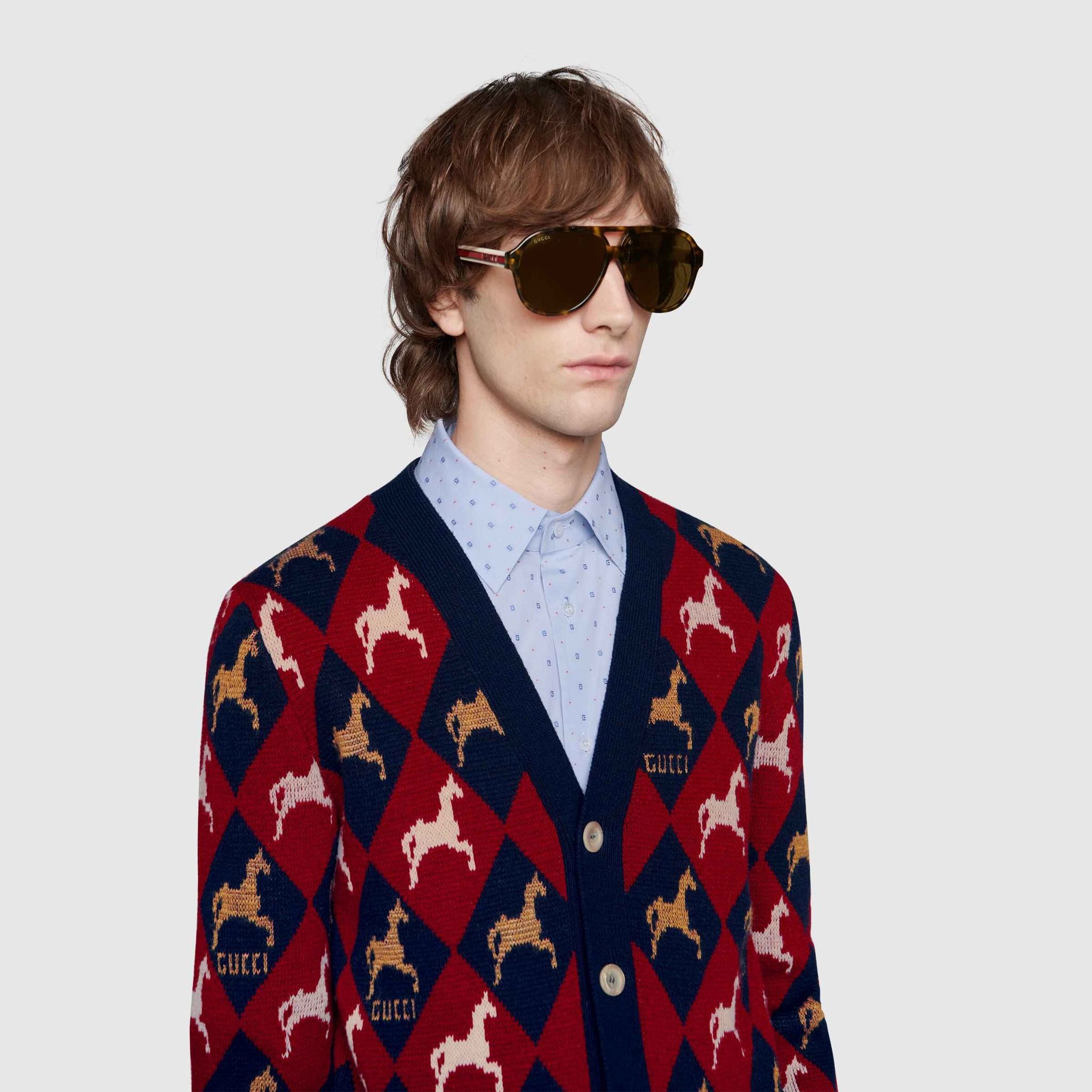  Kính Nam Gucci Aviator Sunglasses 'Light Tortoiseshell Frame' 