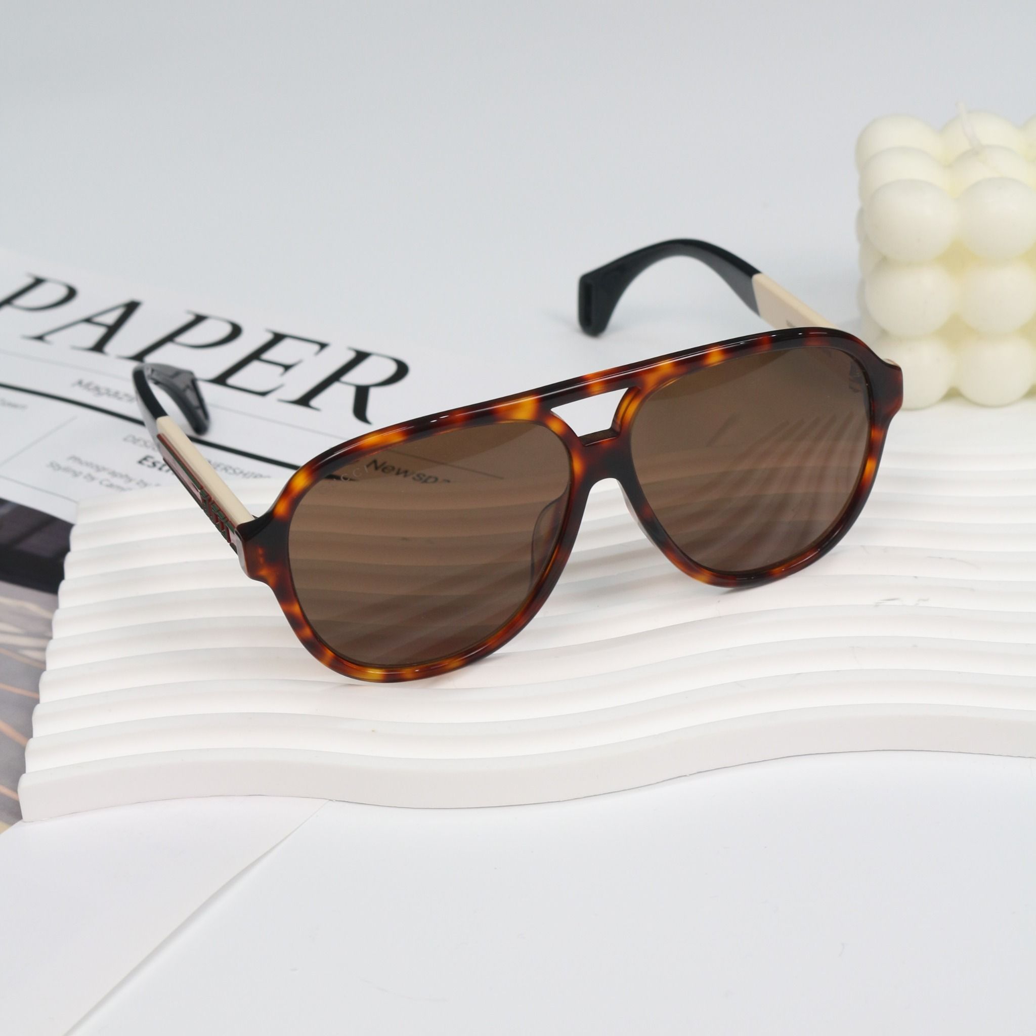  Kính Nam Gucci Aviator Sunglasses 'Light Tortoiseshell Frame' 