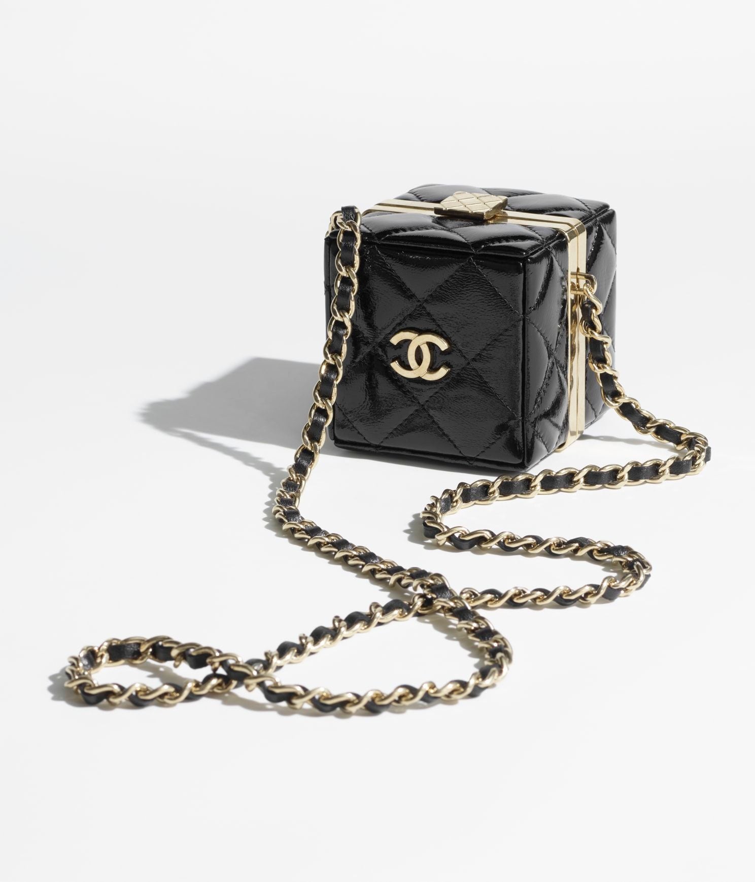  Túi Nữ Chanel Clutch With Chain Patent Lambskin Gold Tone Metal 'Black' 
