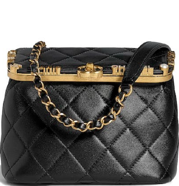 Túi Nữ Chanel Lambskin Enamel Diamante Gold Tone Metal 'Black' 