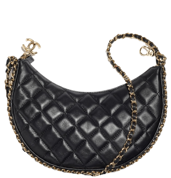  Túi Nữ Chanel Hobo Bag Lambskin Shiny Light Gold Metal 'Black' 