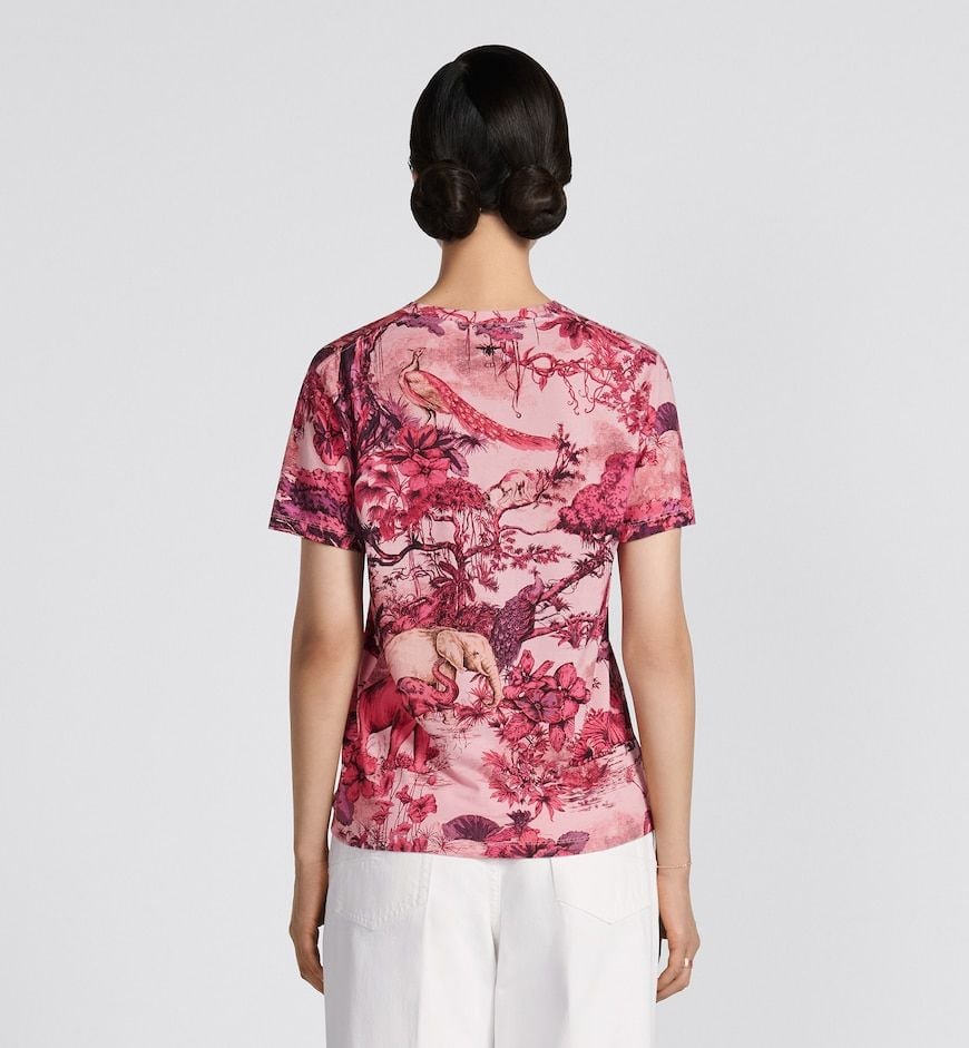 Áo Nữ Dior T-shirt Cotton Jersey Toile de 'Pink' 343T06A4505