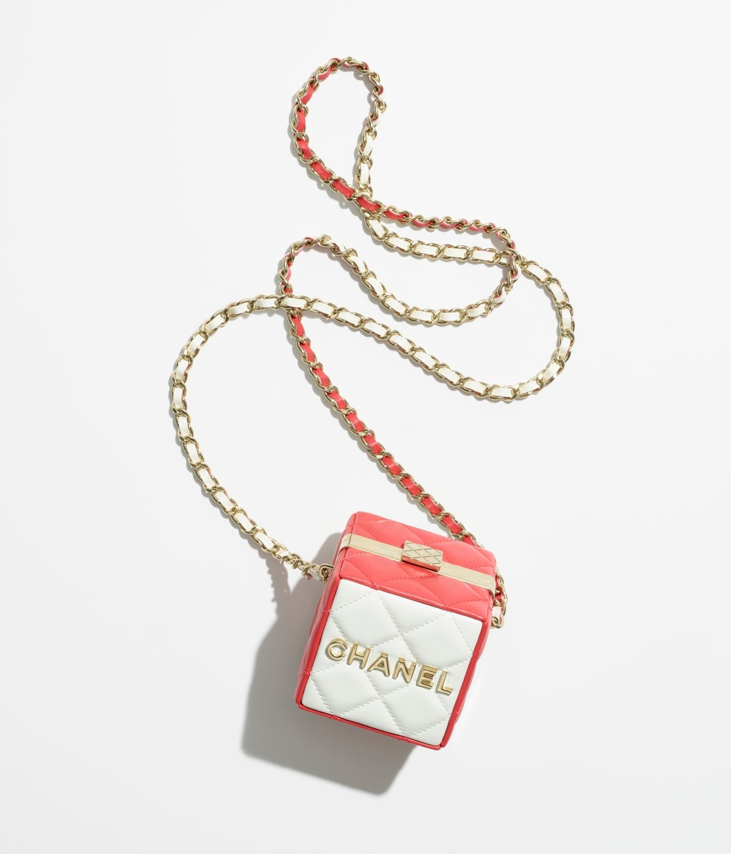  Túi Nữ Chanel Clutch With Chain Lambskin Gold Metal 'Red White' 