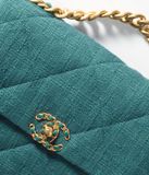  Túi Nữ Chanel Cotton Tweed Gold Tone Ruthenium Finish Metal 'Green' 