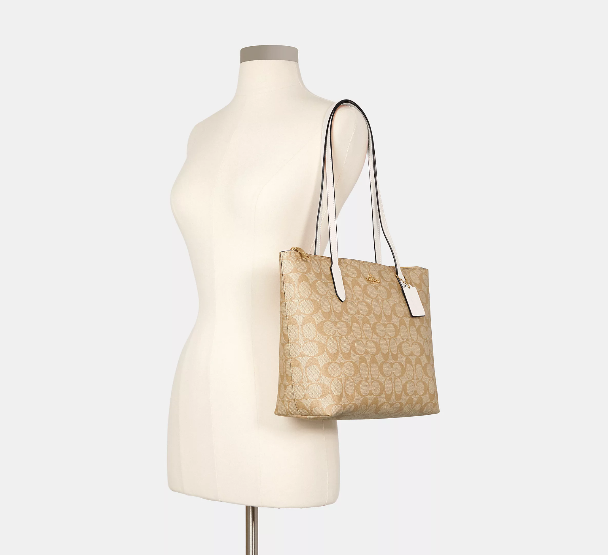 T i N Coach Zip Top Tote Signature Canvas Light Khaki 4455
