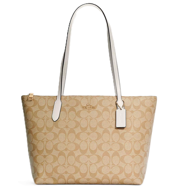  Túi Nữ Coach Zip Top Tote Signature Canvas 'Light Khaki' 