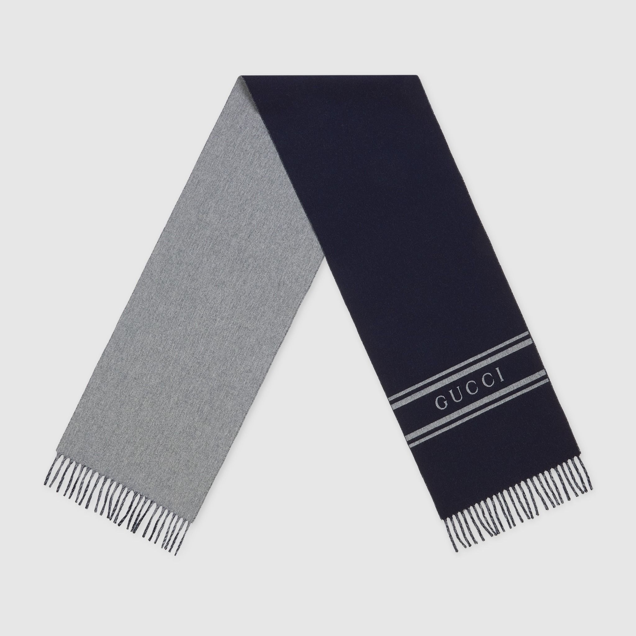  Khăn Gucci Wool Cashmere Scarf 'Navy' 
