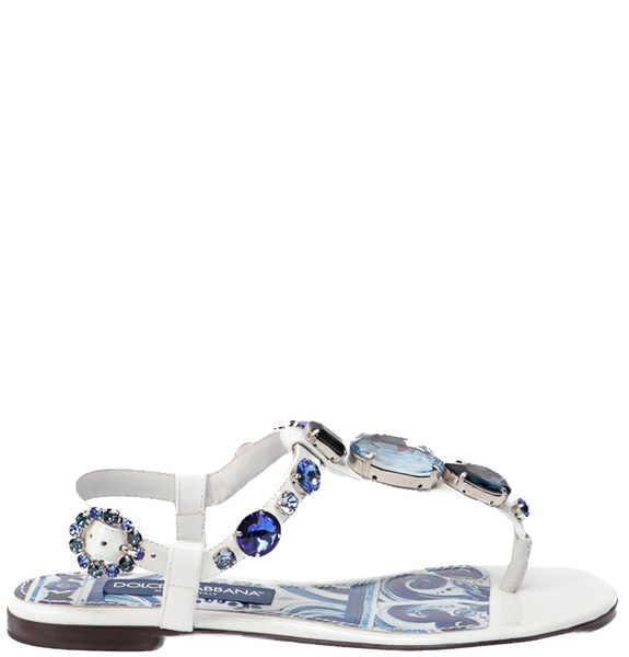  Giày Nữ Dolce & Gabbana Patent Leather Thong Sandals 'Blue' 