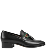  Giày Nữ Gucci Loafer Web Interlocking G 'Black Leather' 