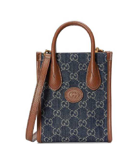  Túi Nữ Gucci Mini Tote Bag With Interlocking G 'Blue Ivory' 