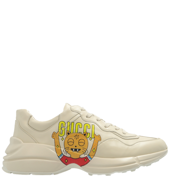  Giày Nam Gucci Rhyton Sneaker With Cat Print Leather 'Ivory' 