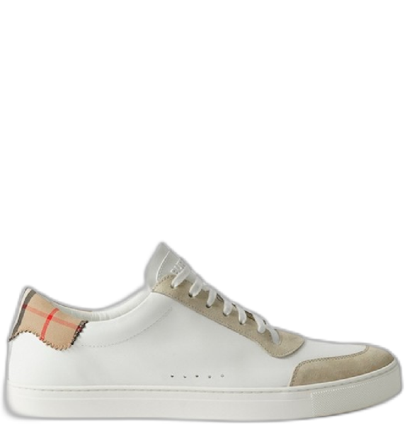  Giày Nam Burberry Leather Suede Check Cotton Sneakers 'Neutral White' 