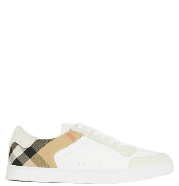 Giày Nam Burberry Leather Suede House Check Cotton 'Optic White' 