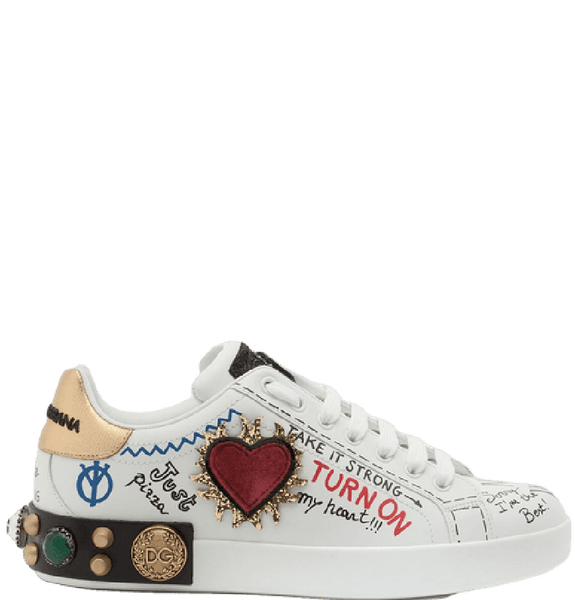  Giày Nam Dolce & Gabbana Printed Calfskin Nappa Portofino Sneakers With Patch Embroidery 'Multicolor' 
