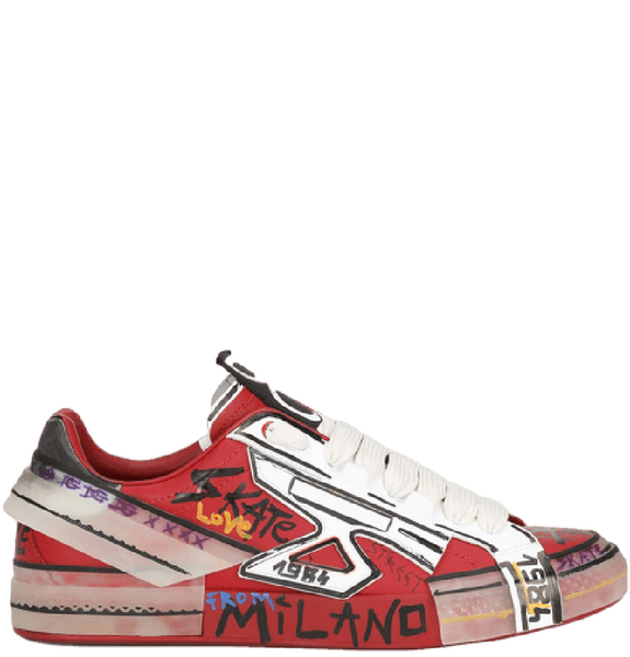  Giày Nam Dolce & Gabbana Painted Calfskin Portofino Sneakers 'Red' 