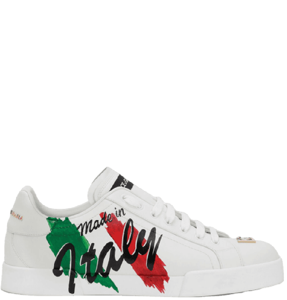  Giày Nam Dolce & Gabbana Calfskin Portofino Light Sneakers With Print 'White' 