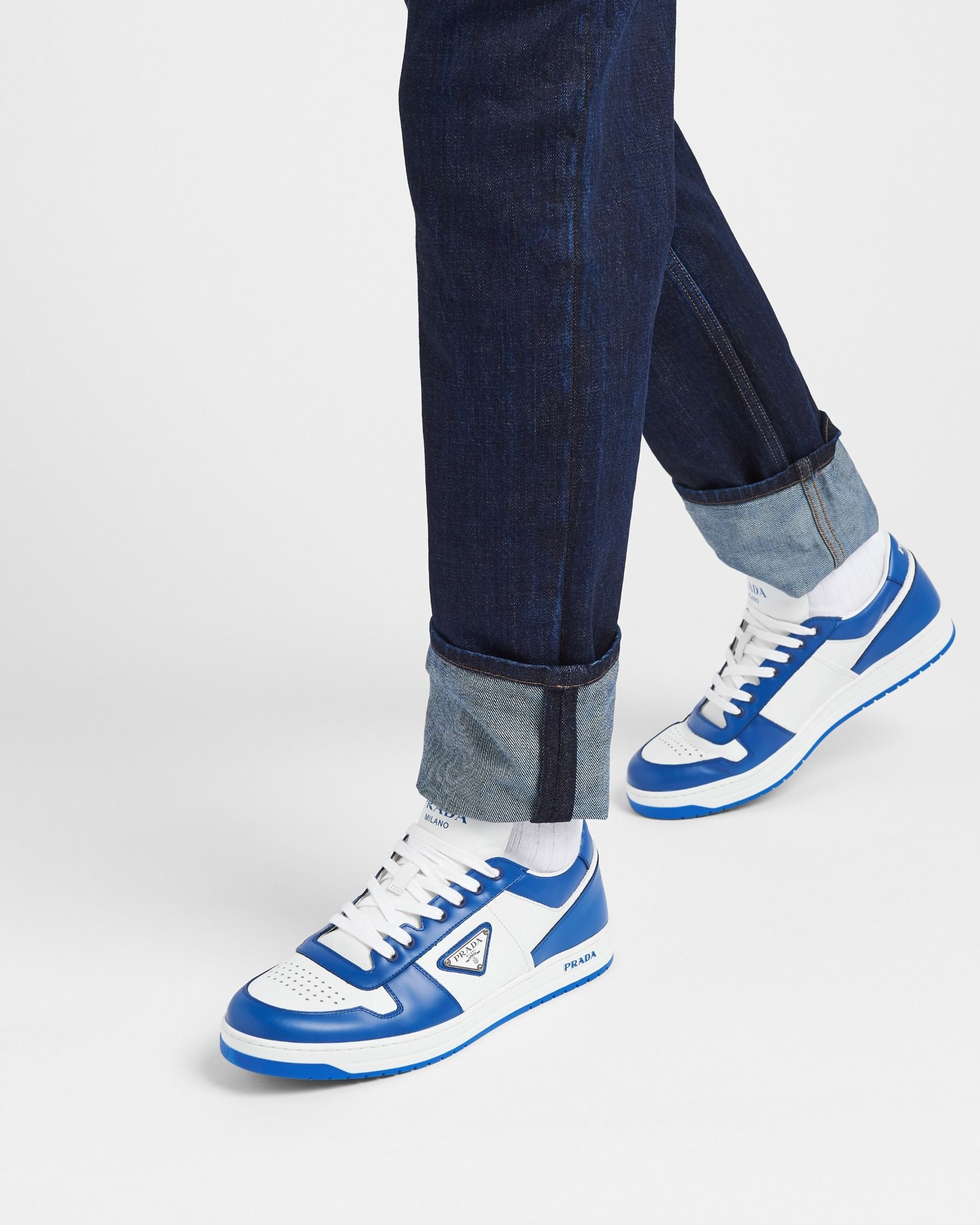  Giày Nam Prada Downtown Leather Sneakers 'Cobalt Blue' 