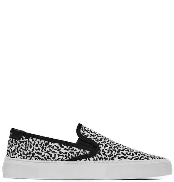  Giày Nam Saint Laurent Venice Sneakers In Sparkle-print Canvas 'White Black' 