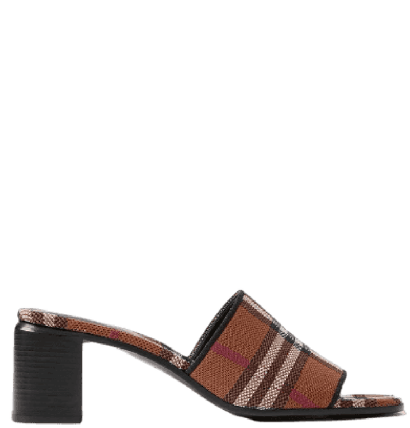  Giày Nữ Burberry Check Block-heel Mules Dark 'Birch Brown' 