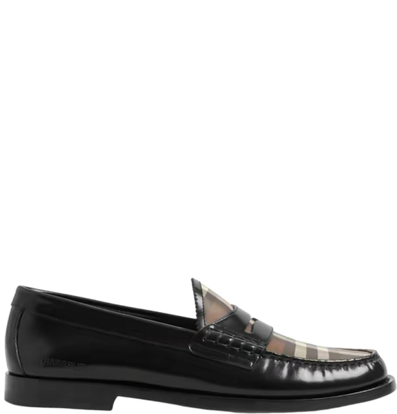  Giày Nữ Burberry Check Panel Leather Penny Loafers 'Black' 